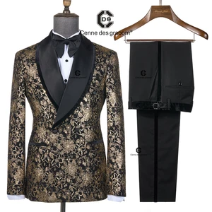 Cenne Des Graoom 2026 Elegant Luxury Double Breasted Suits for Men Shining Gold Tuxedo Jacket Trousers 2 Pieces Wedding Party