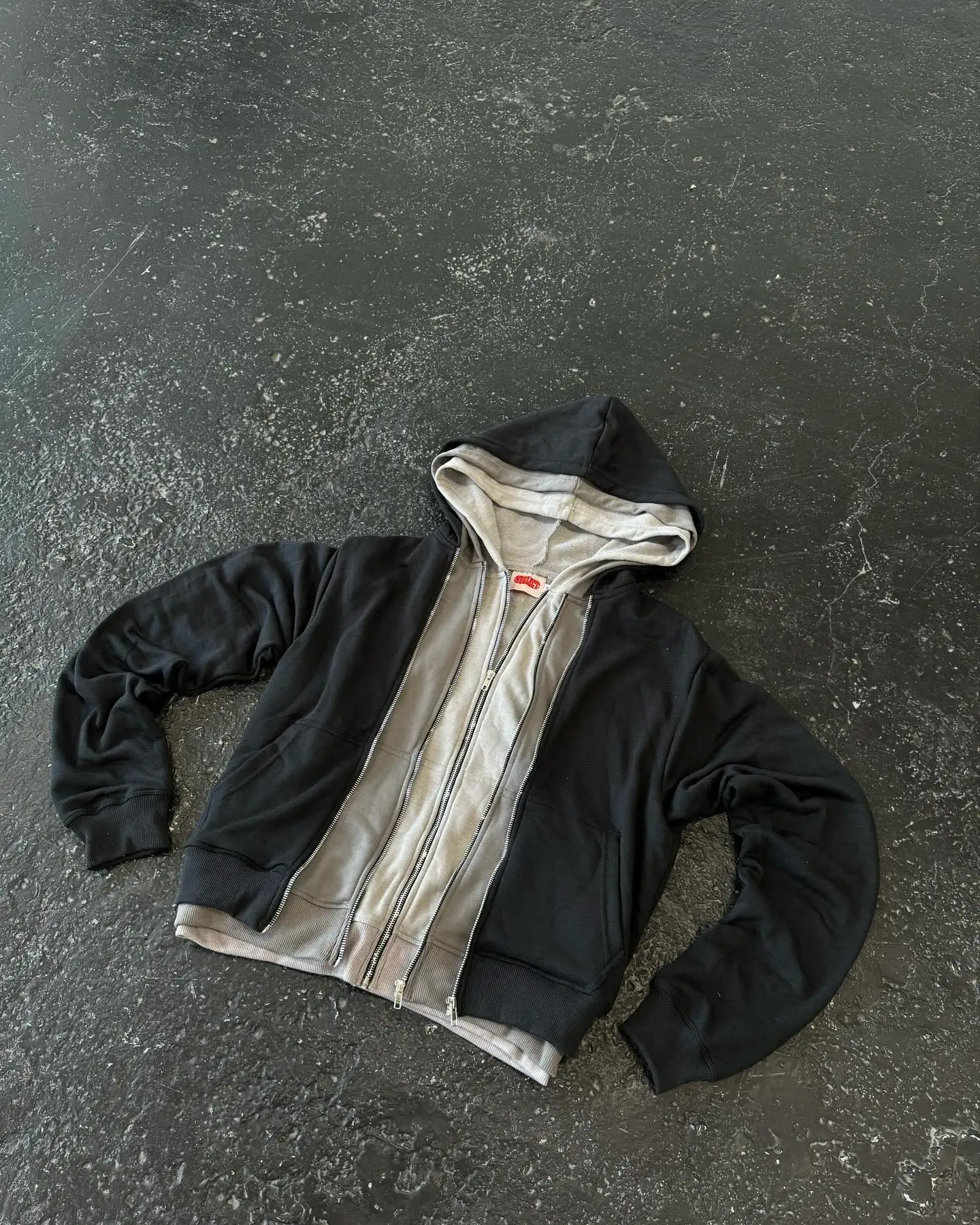 Salati Custom Unisex Hoddie Jacket Zipup Heavy Blank Color Block Cut and Sew Three Triple Layer Oversized Zip up Hood Hoodie Men gallery 7