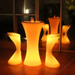 High Tall PE Plastic Led Glow Light Outdoor Coffee Table Colorful Remote Control Bar Furniture