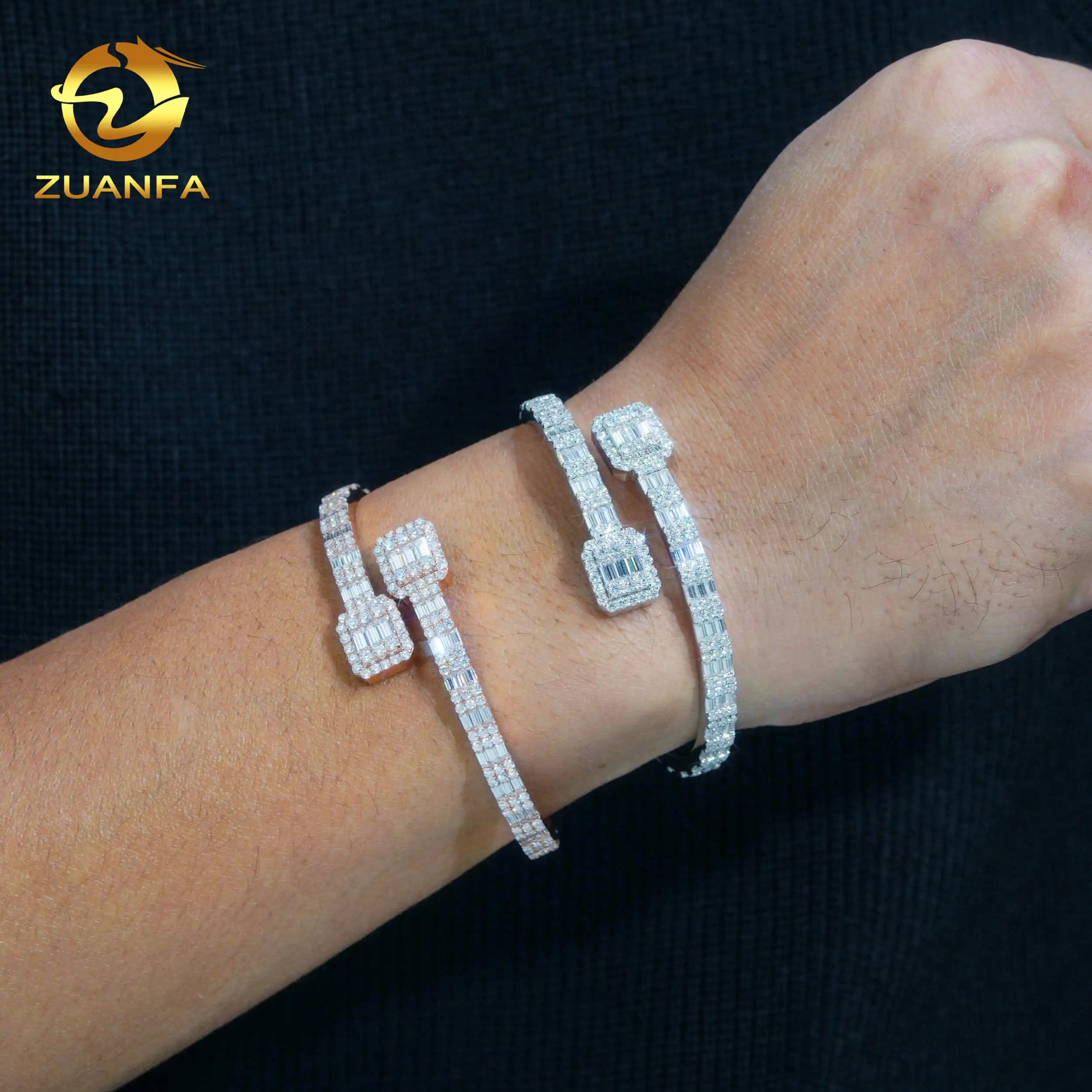 Hip Hop Cuban Cuff Bangle Bracelet Sterling Silver Moissanite_voghion.com
