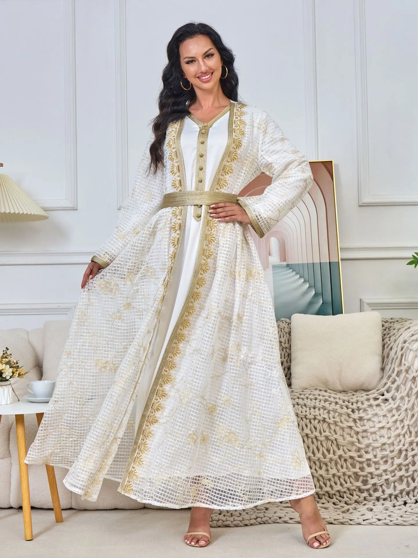 Abaya White And Gold Two Piece Dress Amaleya Abaya  The Perfect Two Piece  Abaya