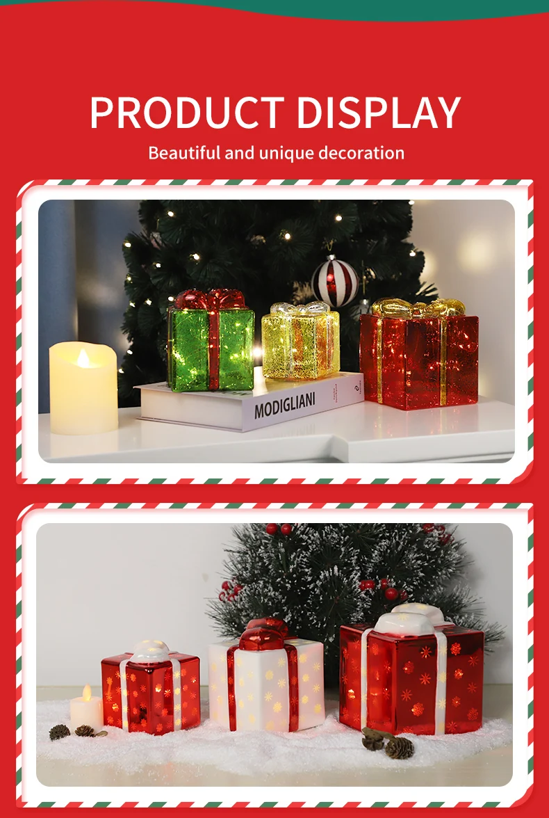 High Quality Decorative Glass Gift Box Low Price Christmas Gift Box Set Led Light With Unique Christmas Decoration details