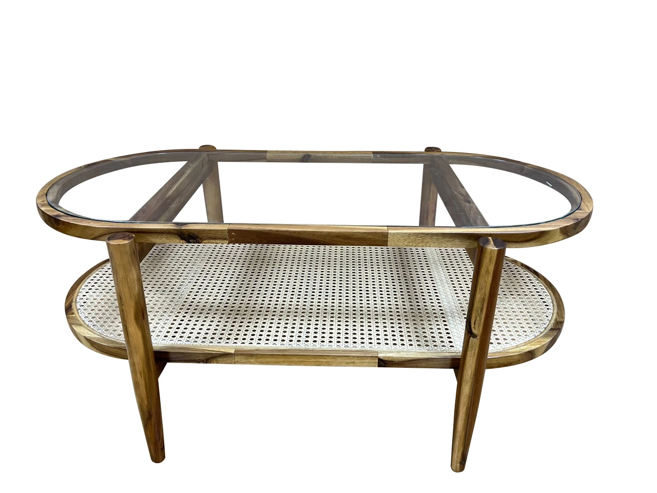 Solid Wood Rattan Coffee Table Apartment Home Dining Room Living Room Oval Glass Coffee Low Table