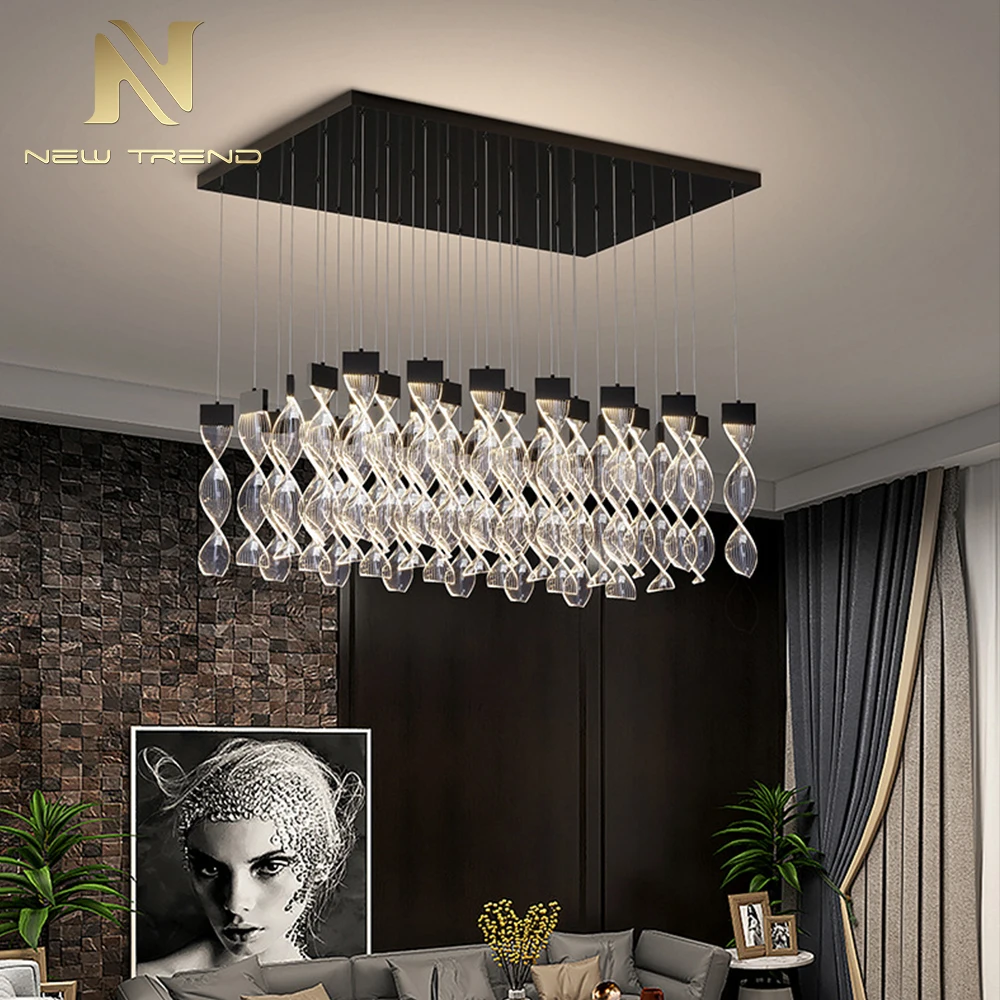 PD8008 Large Modern Acrylic Ring Chandelier High Ceiling Spiral LED Pendant for Villa Staircase