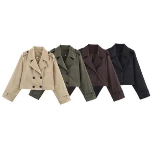 Winter Fashion Solid Color Waist Belted Casual Short Coat for Women