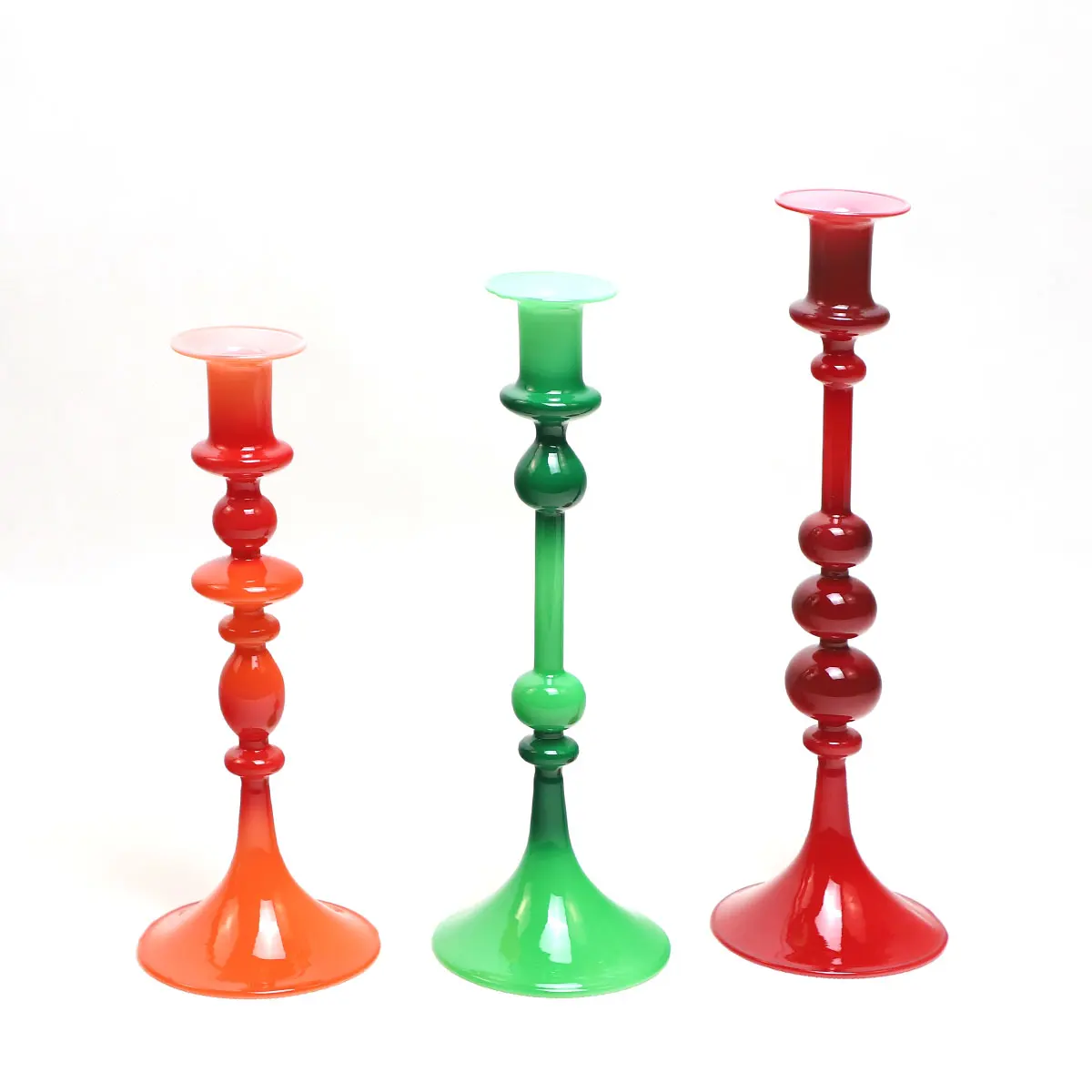 Recycled Colored clear glass candlestick holder stand for taper candle customized hand blown taper candle holder set for sale manufacture