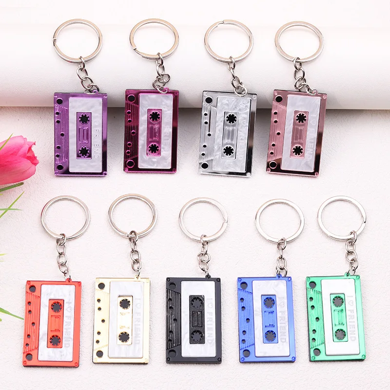 Fashion Audio Musical Keychain Geometric Rectangle Acrylic Key Chains Music Recorder Keyring Student Gifts Pendant Tape Keychain