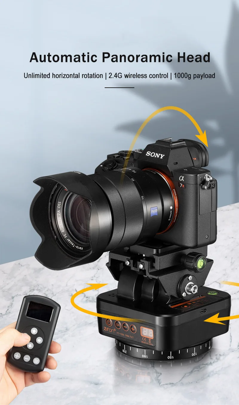 Zifon Yt-1000 2.4g Wireless Control Automatic Panoramic Pan Tilt Tripod ...