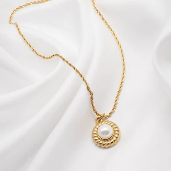 18k Gold Plated Snake Chain Delicate Pearl Rope Chain Necklace Stainless Steel Jewelry Wholesale