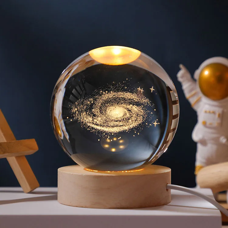 Wholesale Gifts Wooden Led Light Base Stand Engraving Galaxy Custom 3d Solar System Crystal Ball supplier