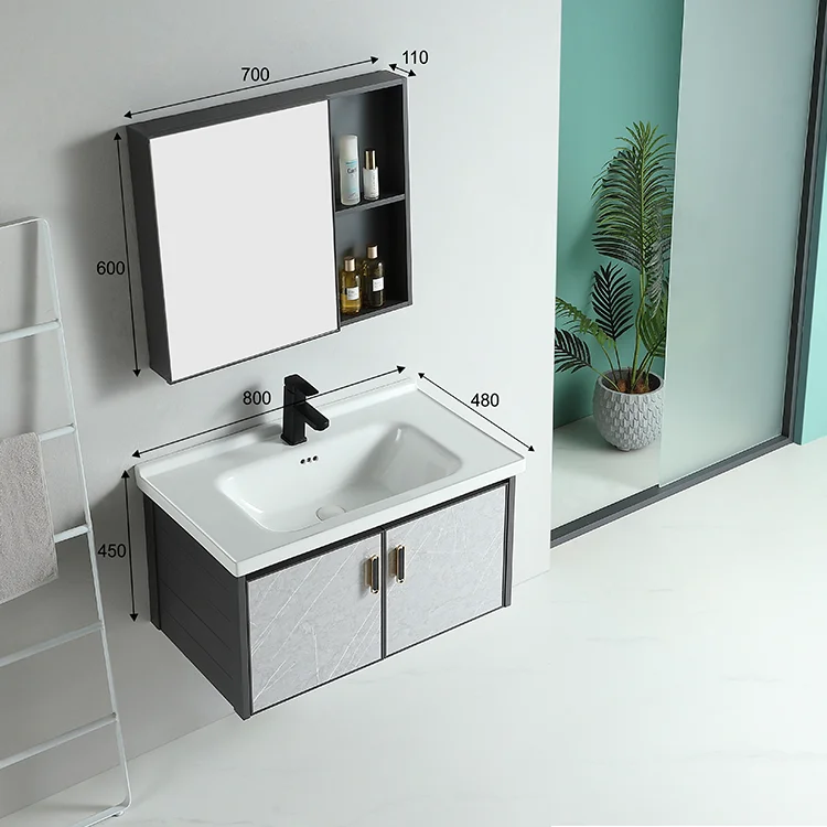 Hotel washroom furniture waterproof smart mirror wall mounted bathroom vanity cabinet sink details