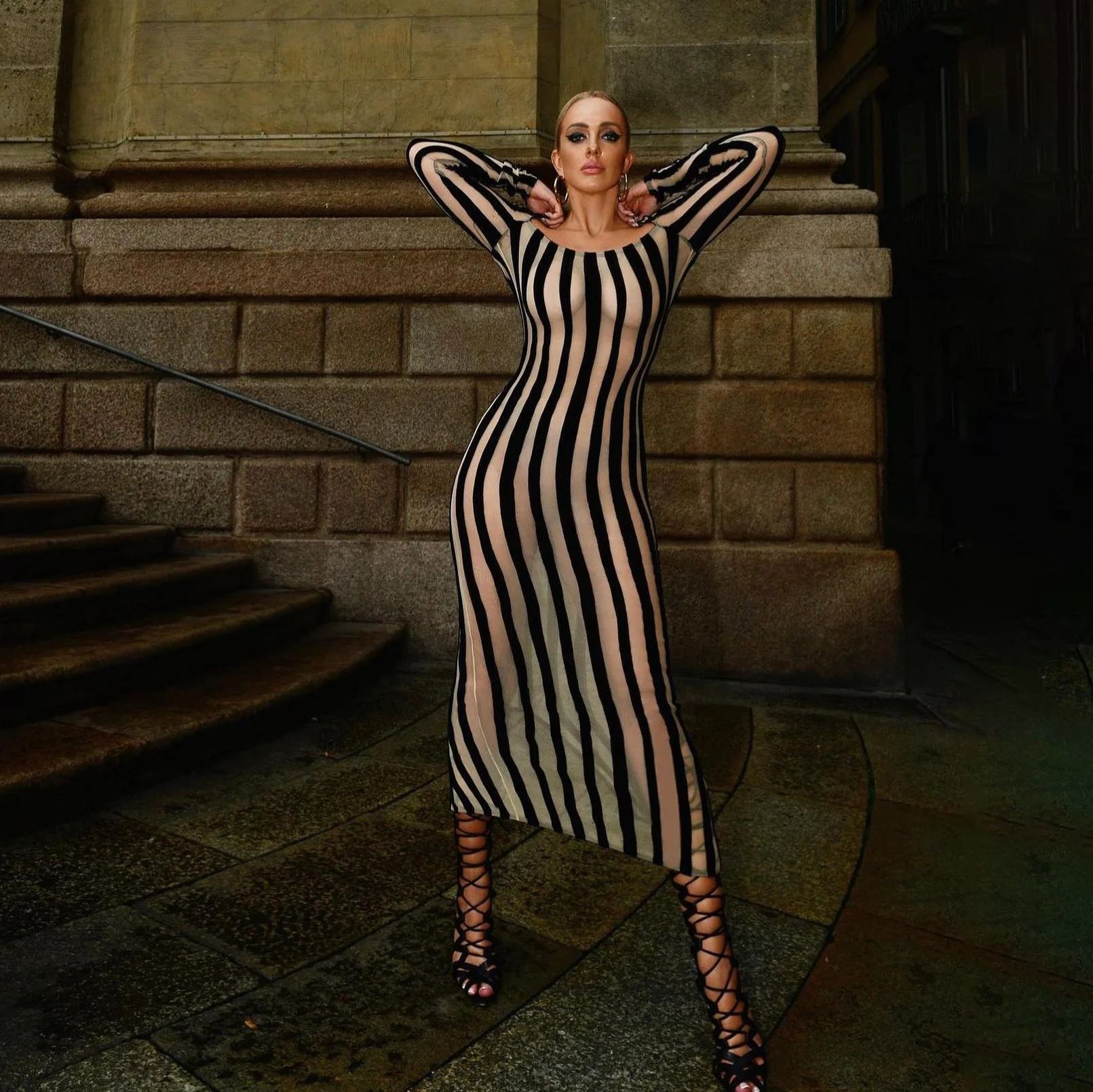 green emerald velvet dress Diana Striped Midi Dress – Demica Dair main image 1