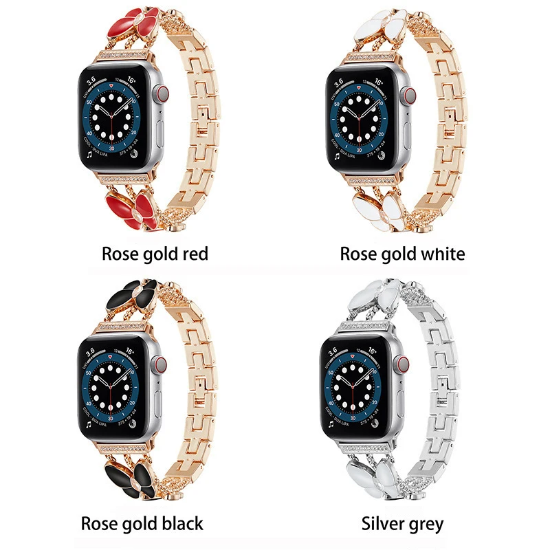 Butterfly Diamond Stainless Steel Chain Strap for Apple Watch 40mm 44 42mm 38mm Bracelet for iWatch 8 7 6 SE 5 41 45mm Watchband factory