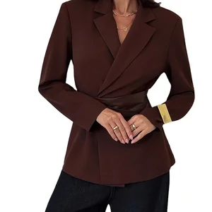 Custom High Quality Suit Official Women  Business Suit Jacket with V-Neck Collar Full Sleeves Breathable Hand Embroidery