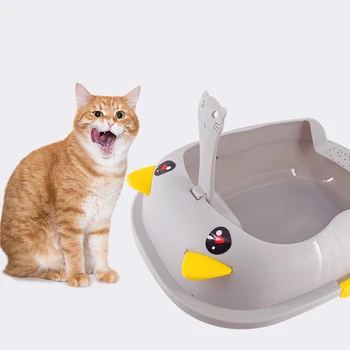 Semi-enclosed litter box spillproof with litter scooper cat cleaning supplies