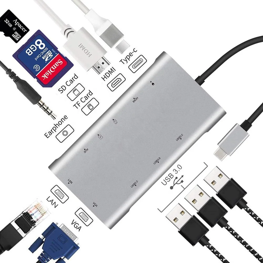 If you are searching for a supplier of a product with perfect quality control and highly competitive prices, which gives you an advantage in expanding your local market, then contact us now!  Competitive suppliers of  Multifunction 11-in-1 Usb c Hub - 4 X Usb 3.0 a - Usb Splitter - PD VGA 4K HD HDTV 3.5mm Audio Headphone Jack 11 in 1 Type c Hub