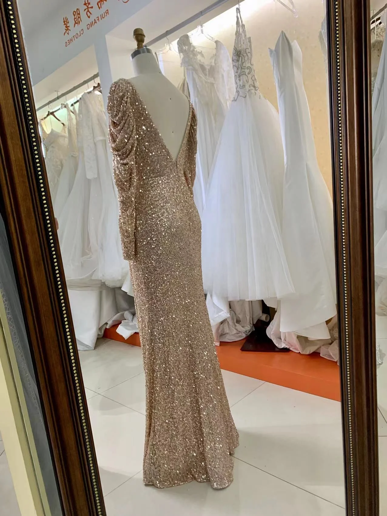 sachin and babi light blue dress Champagne V Neck Long Puff Sleeve Plus Size Quin Pleated Waist High Slit  Wedding Long Sleeve Mother of the Groom Dresses