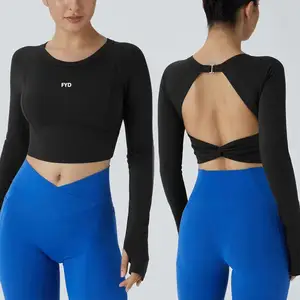 Custom Wholesale Breathable Quick Dry Four-Way Stretch Athletic Apparel Long Sleeve Shirts Sports Tank Crop Top Womens Gym Yoga