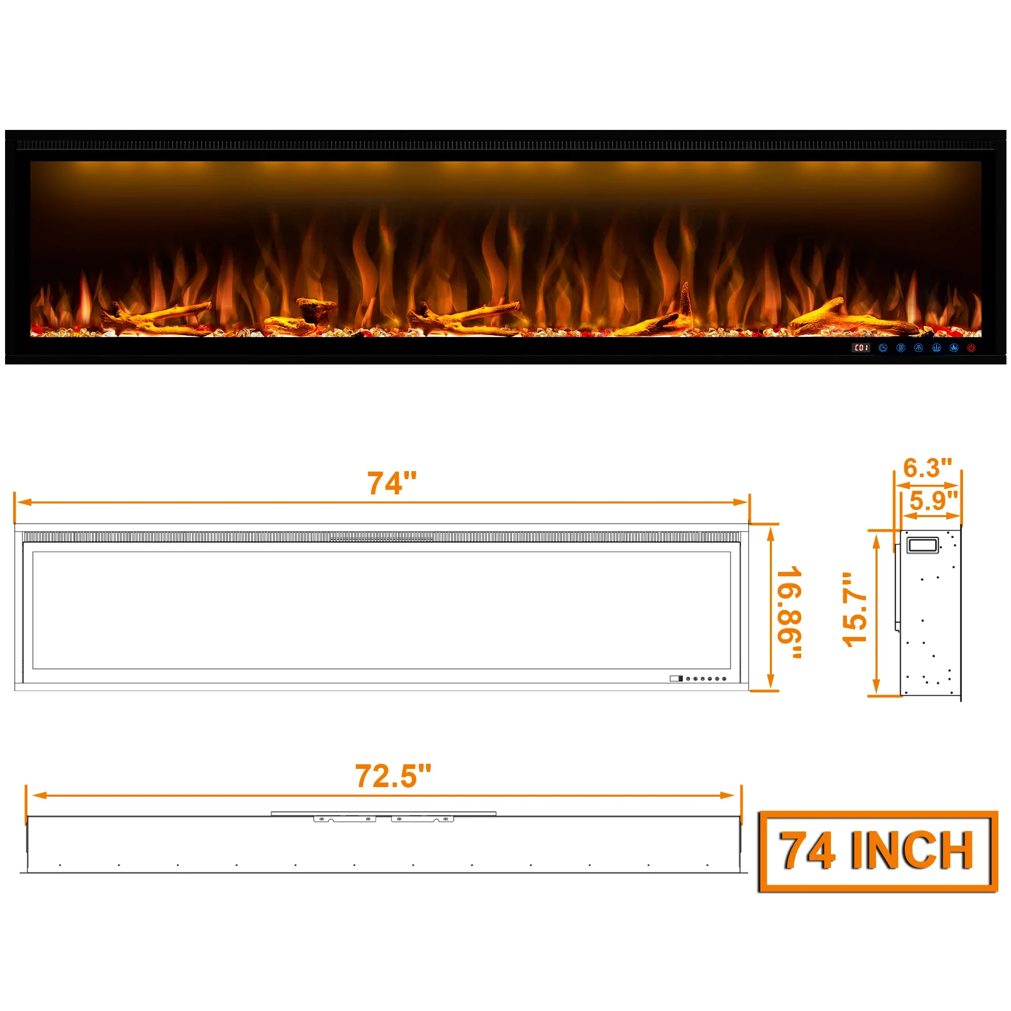 Luxstar 74 Inches Electric Fireplace Supplier Factory Direct Sale Wifi-enabled electric fireplace decorative with Alexa Control