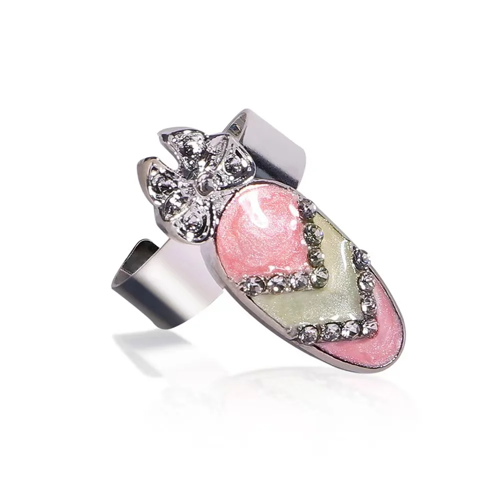 Punk Style Crystal Gold Plated Crown Flower Open Adjustable Luxury Nail Finger Rings Jewelry