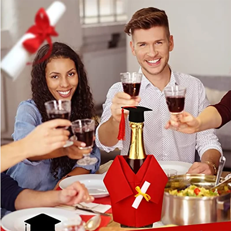 6 Pieces Graduation Wine Coat Bottle Covers Sets, Felt Graduation