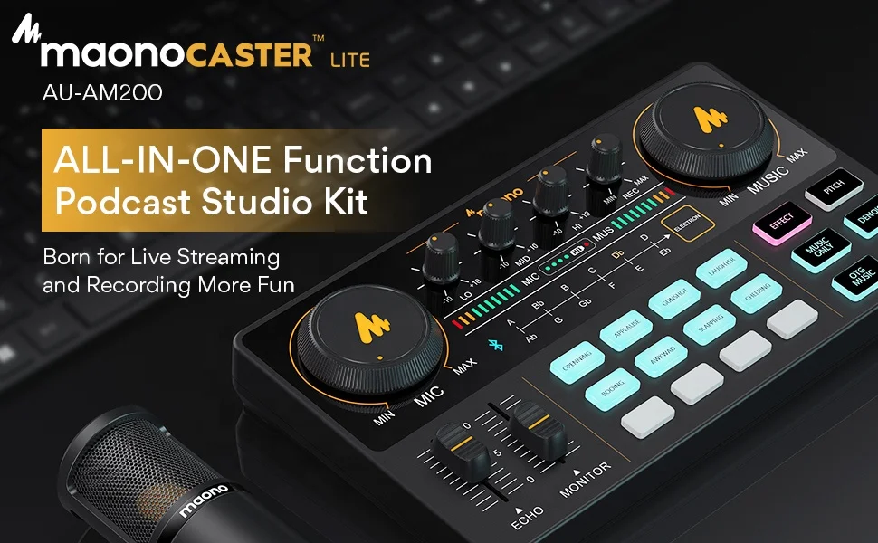 MAONOCASTER Studio Recording Charging Function Condenser Microphone Mixer Podcast Equipment Bundle Audio Mixer Soundcards
