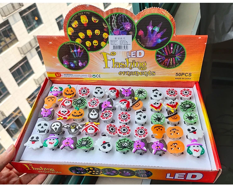 3d Halloween Light Up Ring Toys Flash Led Glow In The Dark Party