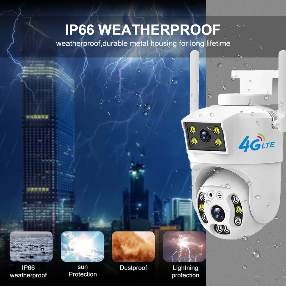 Outdoor Dual Lens 4mp 2k Dome Camera Wireless 4g Full Color Night Siren