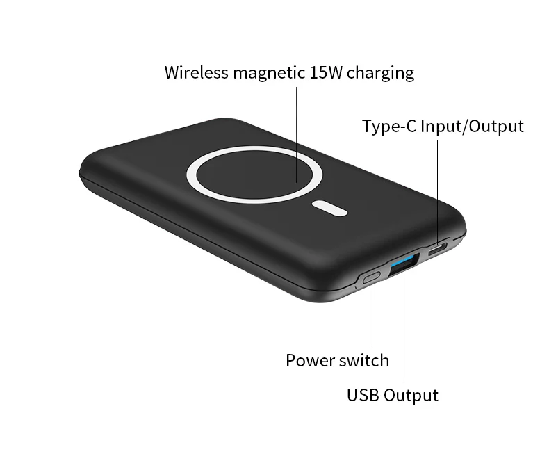 Magnetic wireless charging power bank