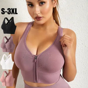 Slim Fit Hot Sexy Comfortable Zip Front Sports Bra  Deportivos Mujer  High Impact Adjustable Cross Back Ribbed Running Bra
