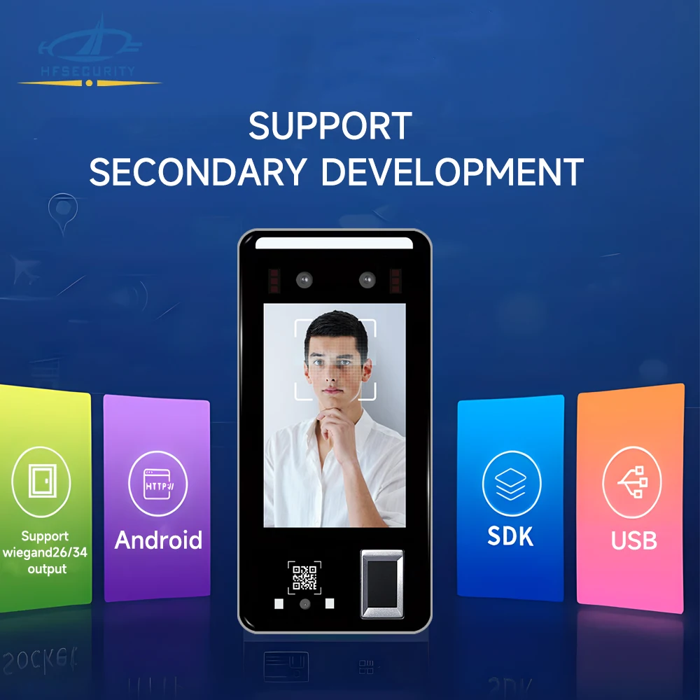 HFSecurity FR05 QR Scanner and Fingerprint Scanner HR Payroll Employee Facial Recognition Rfid Access Control Machine