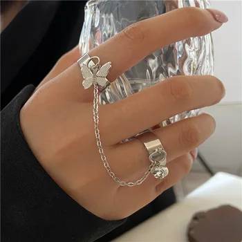 Punk Style Rings for women Creative Minimalism electroplating Fairy Butterfly Chain Finger Rings