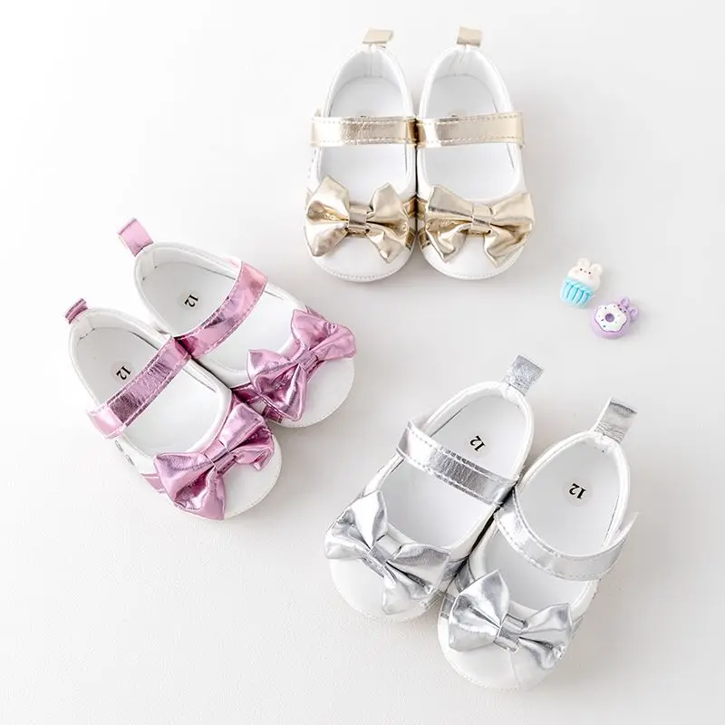 New Bow Sandals Solid PU Leather Summer Baby Girl Shoes First Walking Baby Girl Shoes