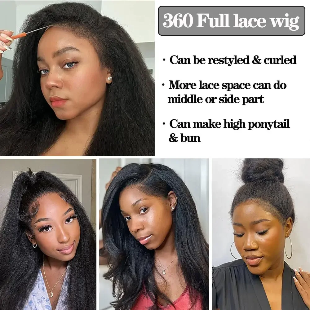360 volle Spitze Frontal Echthaar Perücken Kinky Straight Natürliche Farbe Vorgezupft mit Babyhaar Frau_voghion.com