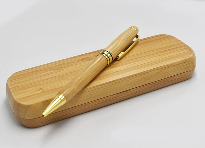 定制徽标雕刻豪华礼品竹圆珠笔与竹盒盒