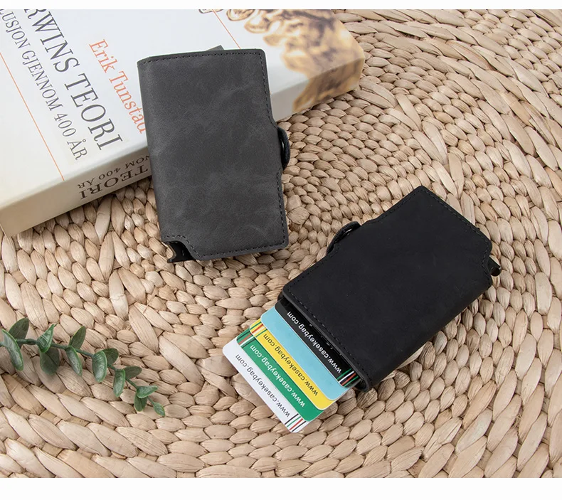 Vintage Pu Leather Credit Card Holder For Men Rfid Steel Wallet