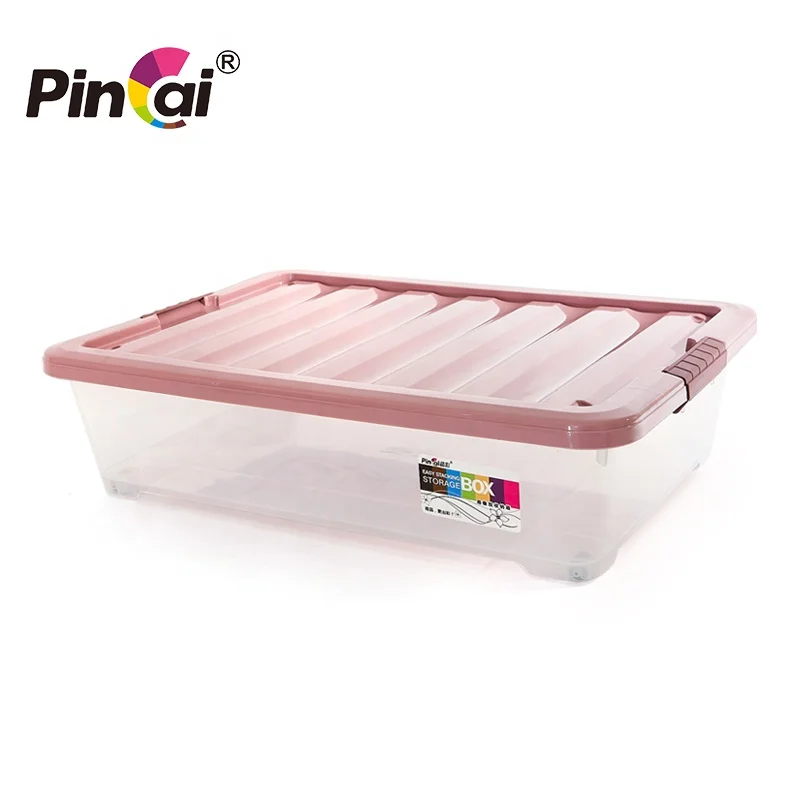 Plastic Stackable Bed Bottom Box 25L 33L 50L Clear Clothes Storage Box Toy Storage Box With Wheels