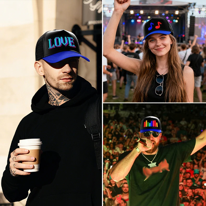 2026 New Luminous Screen LED Baseball Caps for APP Change Text PVC Material Europe America Style Outdoor Black Men Women
