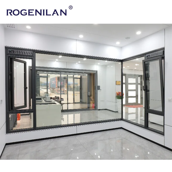 Smart Automatic Double Tempered Glass Aluminum Tilt And Turn Window With Adjustable Louvers