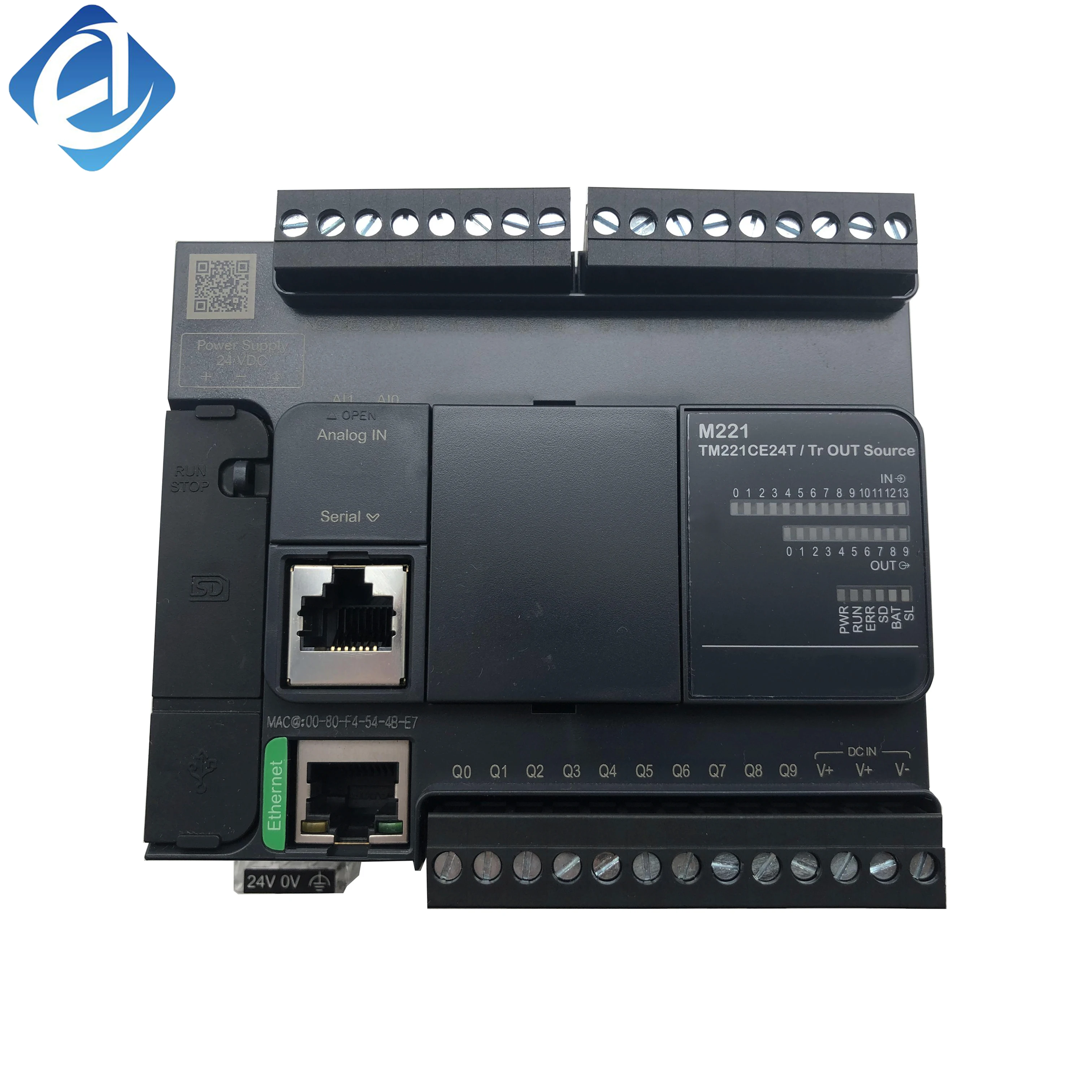 New Original TM221CE24T Modicon TM221 PLC. 24 transistor I/O points, built-in Ethernet port, high-speed signal output, stable logic control, convenient expansion & wiring, widely used in small automation machinery