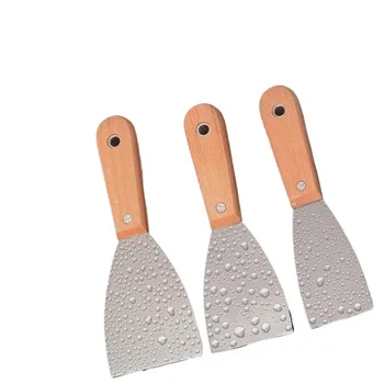 Industrial Grade Teppanyaki Spatula Paint Floor Wall Tool with Wood Handle and Steel Blade for Stall Cleaning and Wall Scraper