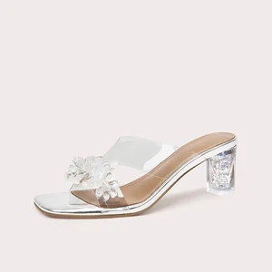 Women's High-Heel Sandals with Crystal and PVC Rhinestone Slip-On Closure Silver Outdoor Fashion Trend for Winter