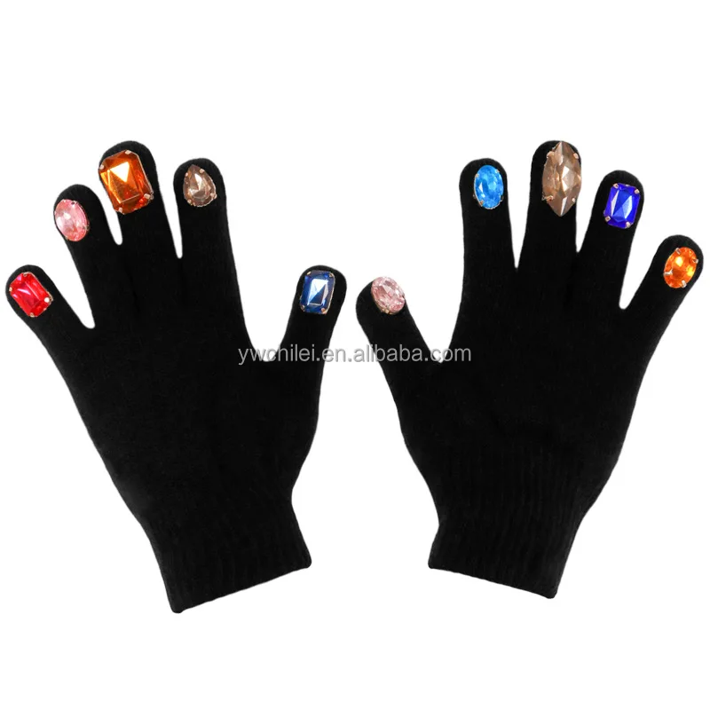 Утолщенные теплые волшебные перчатки с инкрустацией стразами