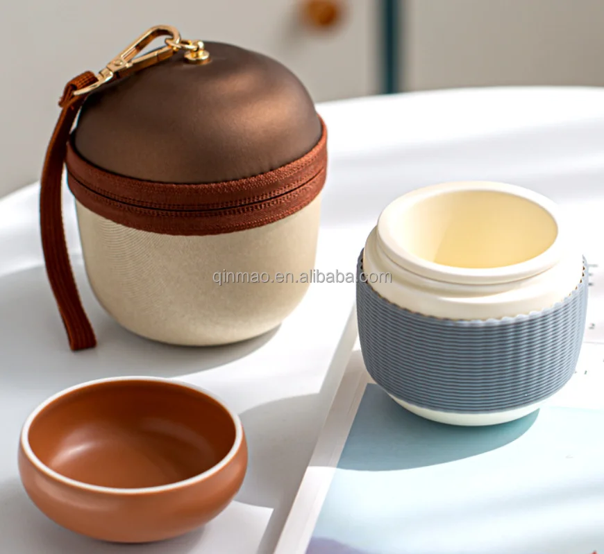 Cute Pine Cone Travel Ceramic Tea Set Portable Kungfu Tea Set for Travel Office Home