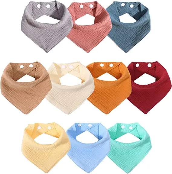 Baberos de bebé de muselina Bandana para niña, babero de baba de pañuelo de bebé súper absorbente para unisex, Baberos de colores sólidos 100% orgánicos