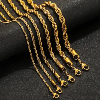 Titanium Steel twisted rope chain necklace 18k pvd gold plated 304 316 stainless steel women necklace water proof non tarnish