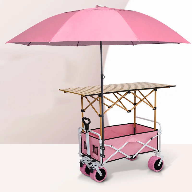 Factory Direct Sale Industrial Foldable Four-Wheel Camping Outdoor Storage Table Trolley with Plastic Construction
