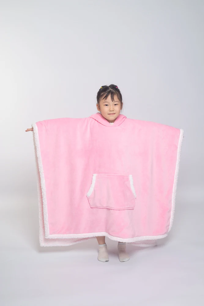 Custom Rectangle Sherpa Oversized Blanket Hoodies Cape For Kids With