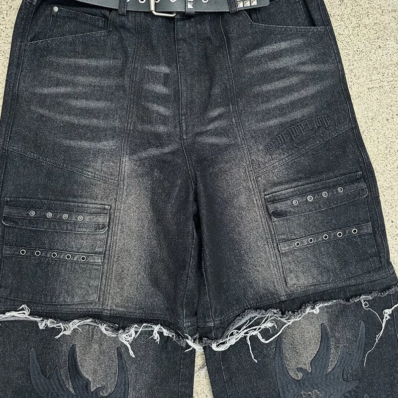 Custom Jeans Manufacturer Straight-leg Baggy Jeans with 3D Print Mid Waist and Embossing Logo for Men