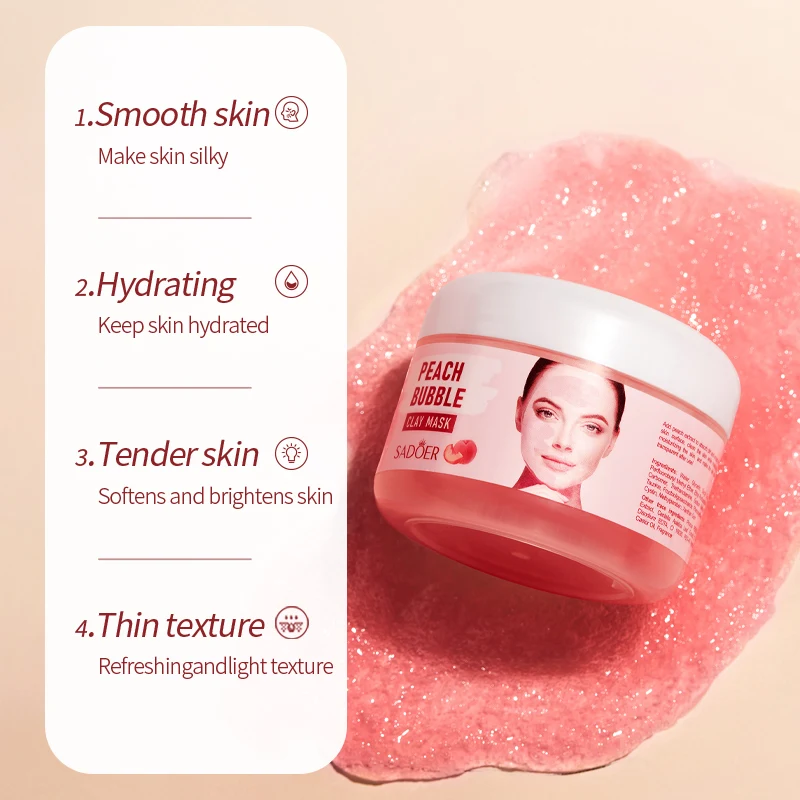 OEM SADOER Private Label Cucumber Peach Natural Moisturizing Mud Mask Skin Care Whitening Face Natural Beauty Facial Mask